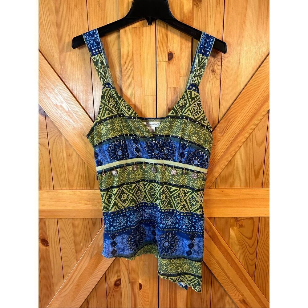 Dress Barn Green & Blue Patterned Sleeveless Tank